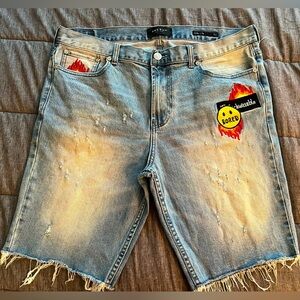 PACSUN Men's Denim Distressed Jeans Shorts 36 Patch BORED Raw Hem
